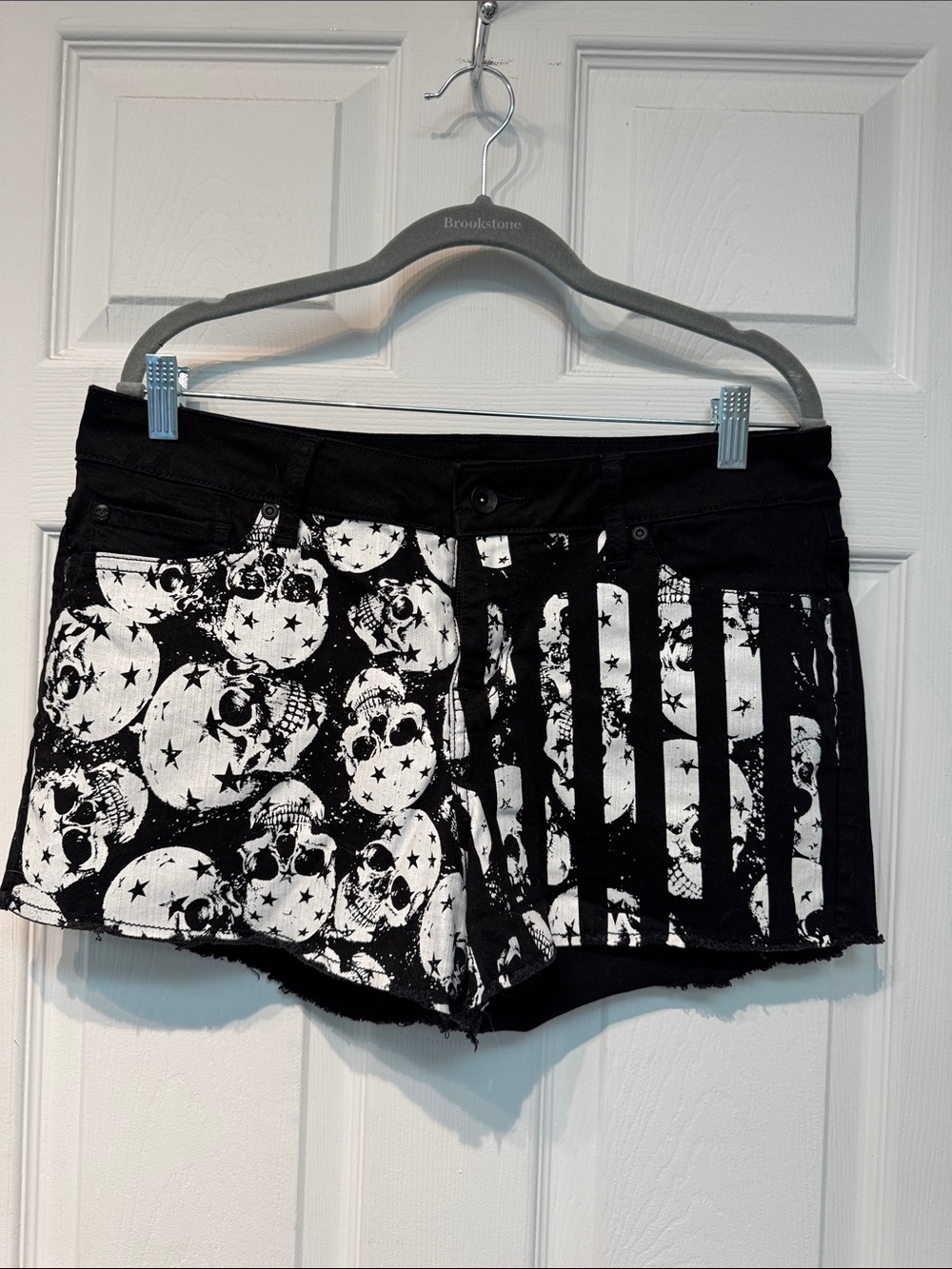 Blackheart Black & White Skull Flag Denim Shorts